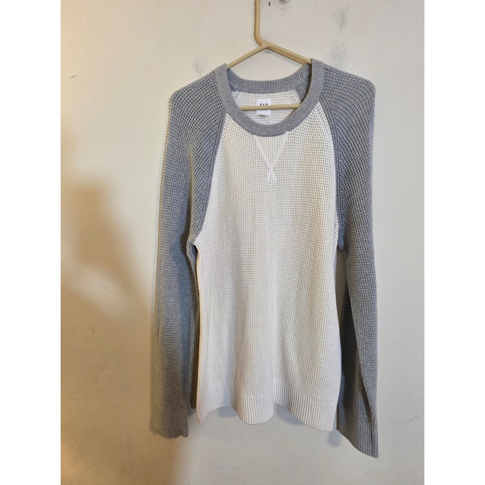 Gap Mens Textural Raglan Sweater Birch Grey Waffle Knit Cotton L 490564-04